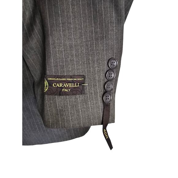Caravelli Italy Superior 150's 3 Pc Vested Gray Pin Strip Men's Suit 40R 34W NWT - Picture 2 of 12